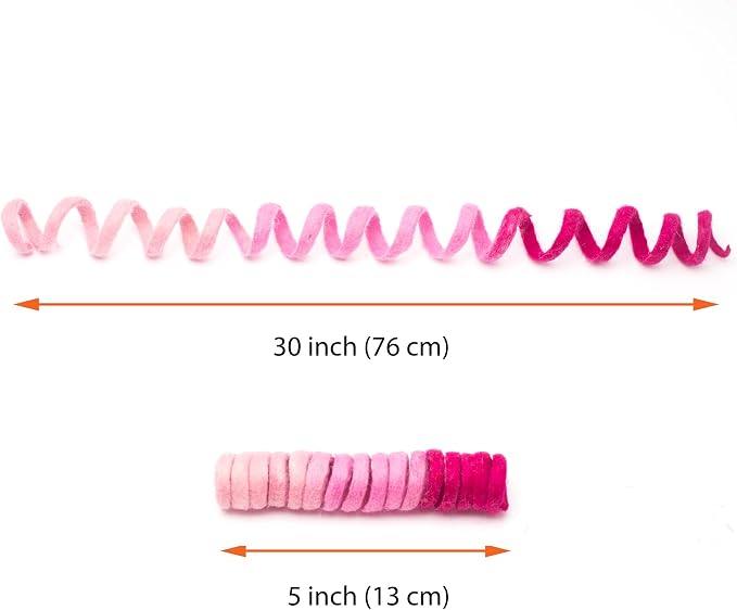 Glaciart One Felt Spring Cat Toy – 3 Pcs Soft Fuzzy Enrichment 100% Natural Wool - Interactive Stretchable Play Cat Toy Set - Safe for Pets, Non-AZO Colored Dyes - 30” Long