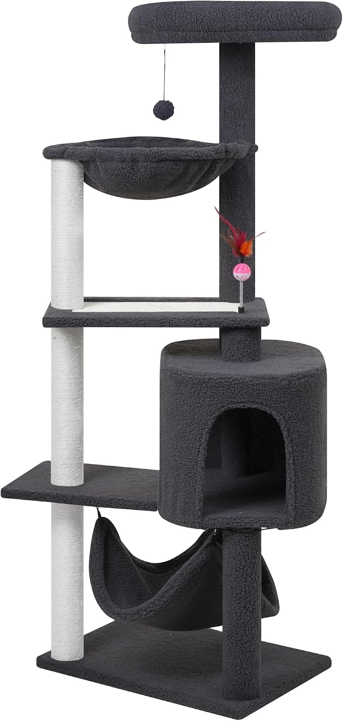 YUNIQUE Cat Tree with Cat Condo Scratch Posts Scratch Tablet and Big Hammock, (60.2‘’ Grey)