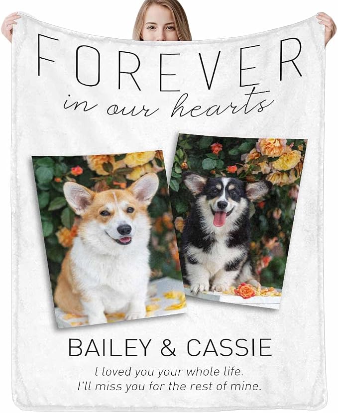 Artsadd Pet Memorial Gifts for Dogs Cats-Personalized Blanket with Photos and Name-in Loving Memory Gifts for Loved Ones Lost-Custom Remembrance Gifts Blankets for Pets Lover-Forever in Our Heats