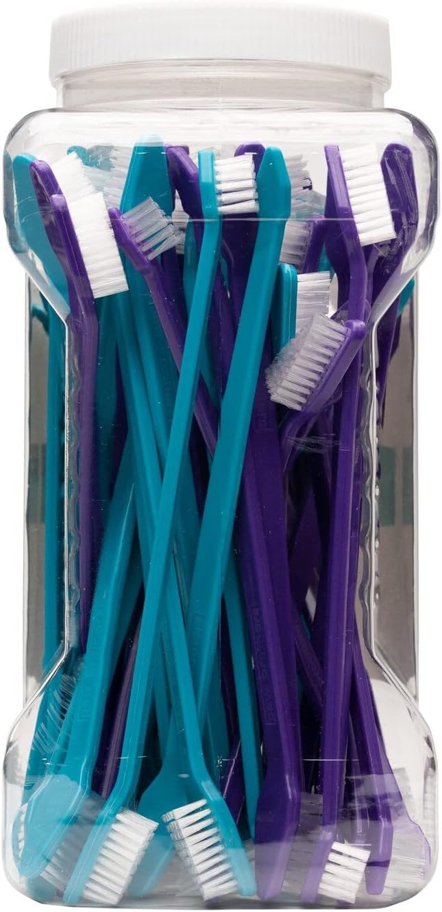 Paw Brothers Dual-End Dog Toothbrush for Small and Large Dogs, Dog Teeth Cleaning, Pet Dental Care, Pink and Blue Toothbrushes, Puppy Essentials, Pet Accessories, 50 Pack