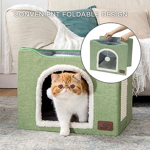Bedsure Cat House Bed for Indoor Cats with Fluffy Ball and Scratch Pad