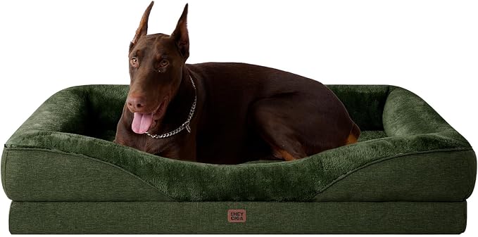EHEYCIGA Orthopedic XL Dog Bed for Large Sized Dog, 48x35 Inch Extra Large Memory Foam Dog Couch Bed with Sides, Waterproof Liner & Washable Removable Cover, Bolster Pet Sofa, Dark Green