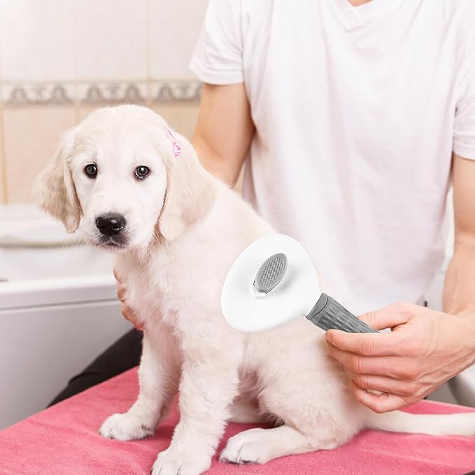 Depets Cat Brush for Shedding, Skin Friendly Self-Clean Dog Slicker Brush | Removes Loose Undercoat, for Dogs Cats Rabbits Long & Short Hair, Pet Grooming Tool with Rounded Tips, Ergonomic Handle, Gray