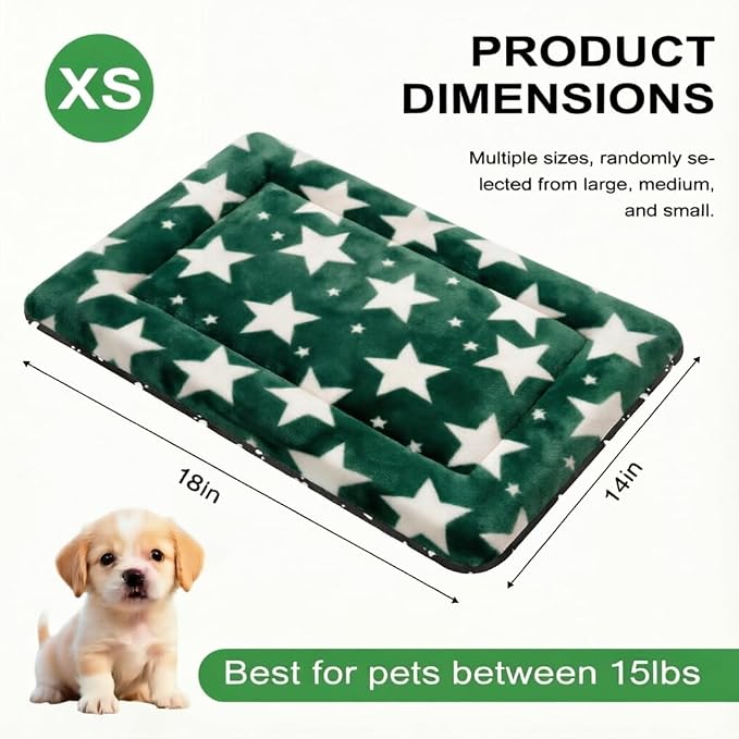 Dog Bed Mat, Reversible Crate Pad & Cute Dog Bed - Machine Washable Kennel Mat with Ultra Soft (Big&Small Stars Green, 18" L x 14" W x 1.5" Th)