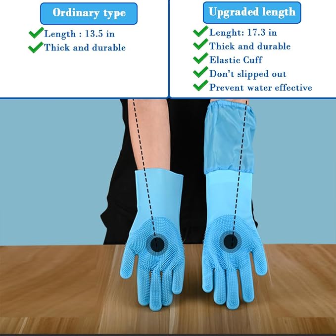 Pet Grooming Gloves Pet Hair Remover Cat, Dog Washing Gloves Silicone Heat Resistant Cleaning Gloves with High-Density Teeth Grooming Gloves for Dogs, Cats, Horses, Rabbits (2 Pairs - Blue)