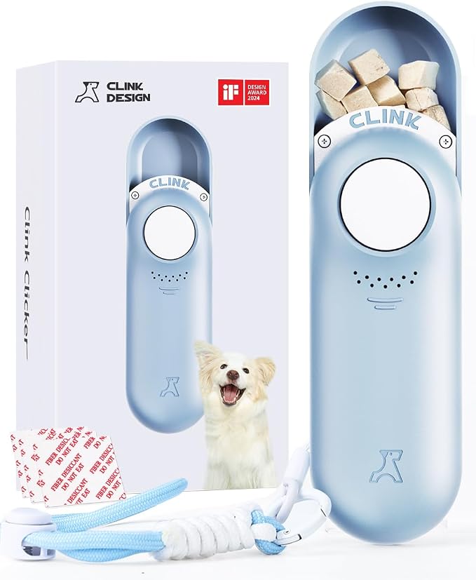 Clink Design Dog Training Clicker & Dog Clicker with Treat Storage, Blue | Clicker Dog Trainer, Compact Dog Clicker for Puppy Training or Cat Clicker, 2.36 oz