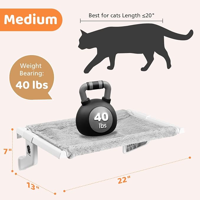 2-in-1 Fleece Adjustable Cat Window Perch, 22 x 13-in