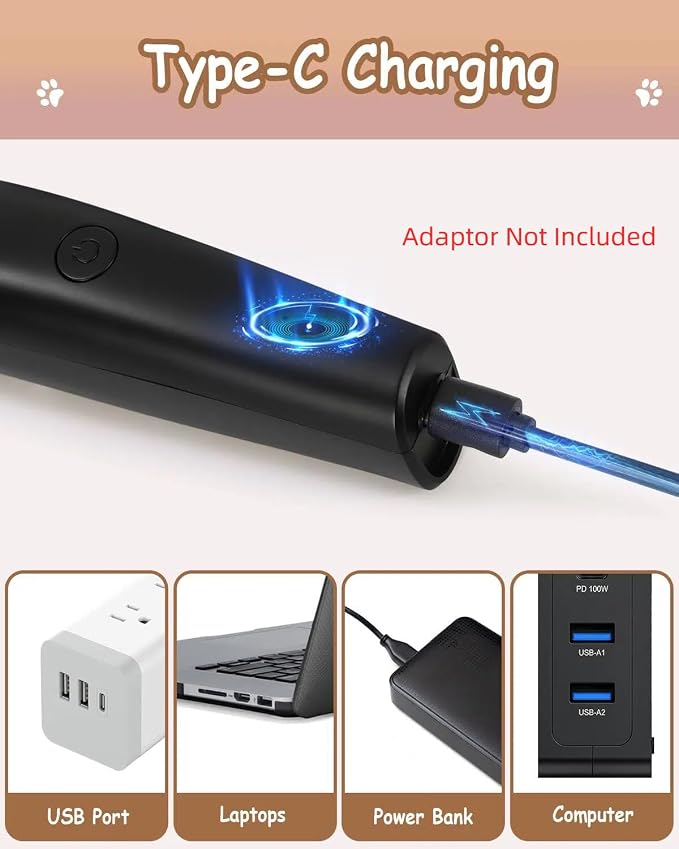 4-in-1 Dog Grooming Kit Low Noise Snag Free Cutting for Cats Dogs | Rechargeable Cordless, Rinsable Blade ,4-in-1 Electric Clipper & Foot Trimmer with Nail Grinder and Curved Blade Head