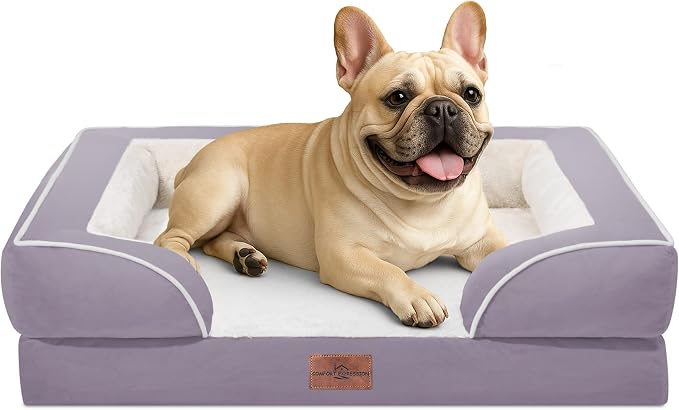 Comfort Expression Orthopedic Dog Bed for Medium Size Dog with Bolster | Waterproof Dog Couch Bed with Washable Cover & Non-Slip Bottom, Supportive Egg Crate Foam Medium Pet Bed, 30x20 Inch