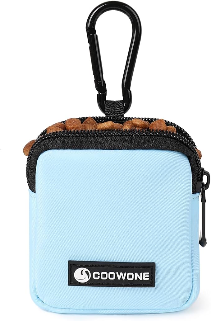 Dog Treat Pouch Pocket Sized Pet Puppy Training Pouch for Dog Training Behavior Aids, Waterproof Nylon Fabric Dog Poop Bag Holder, Hands Free Dog Walking Bag with Metal Carabiner (Blue)