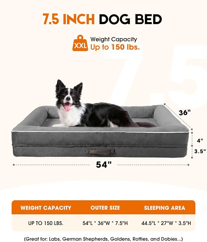 Upvilla XXL Orthopedic Dog Bed, Four-Sided Cushioned Egg-Shaped Foam Dog Sofa, Waterproof Removable Cover, Pet Sofa Bed with Non-Slip Base, Giant Dog Bed,Gray