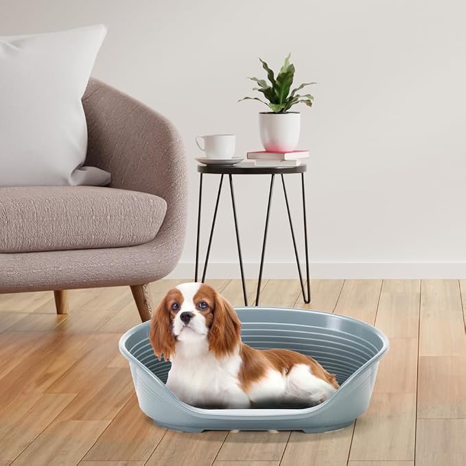 Ferplast Cat Bed, Plastic Dog Bed Medium, Ventilation Holes and Non-Slip Rubber Feet for Added Stability 70,5 x 52 x h. 23.5 cm. Dark Grey