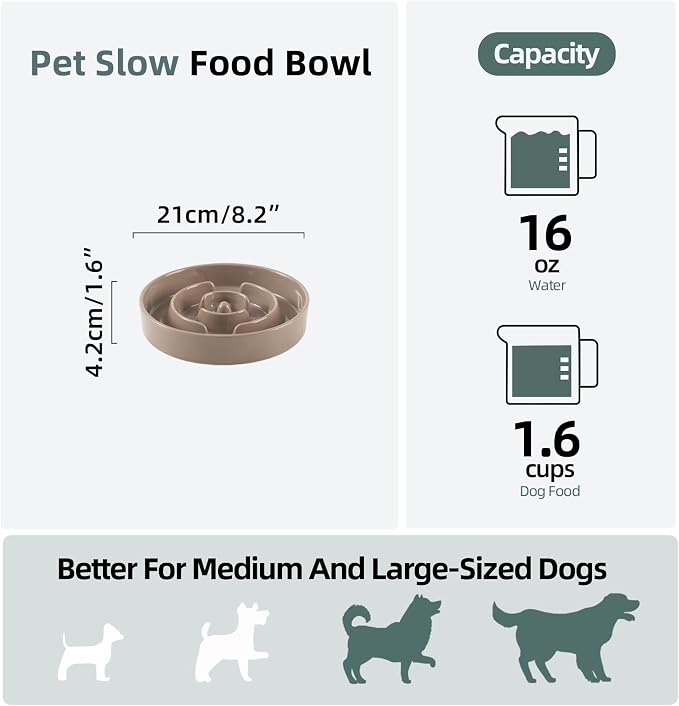 Havniva Ceramic Slow Feeder Dog Bowls, 1.6 Cups Dog Bowl Slow Feeding for Medium Breed, 8.2inch Puzzle Dog Food Bowl Slow Feeder Non-Slip Anti-Gulping and Anti-Choking Reduces Bloating