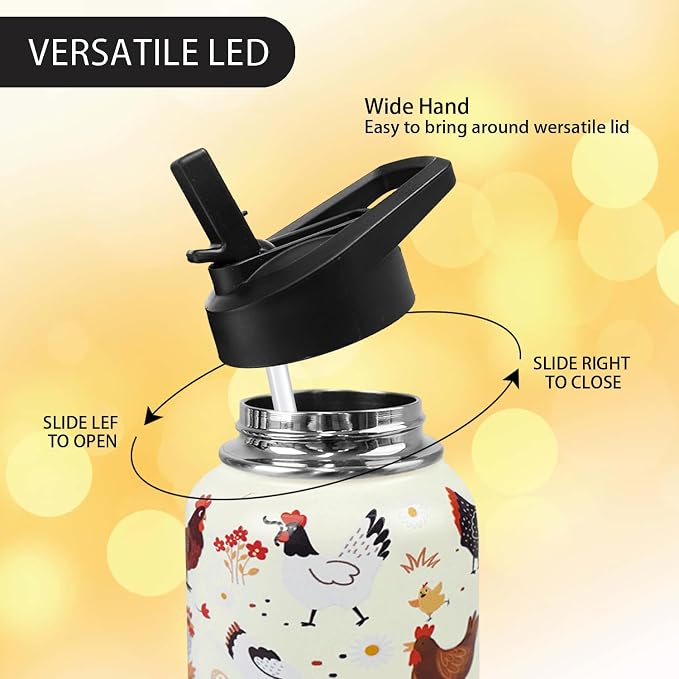 32oz Chicken Stainless Insulated Aater Water Bottle with Straw Gym Hiking Sports Coffee Mug Cup Water Bottles,Chicken Gifts for Women,Chicken Decor Stuff Accessories