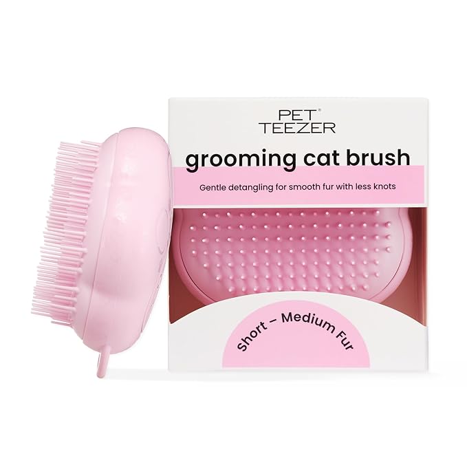 Pet Teezer Cat Brush for De-Shedding Short to Medium Fur, Millennial Pink | Cat hair brush gently de-sheds and detangles short to medium cat coats, even the finest fur, with no tugging or pulling