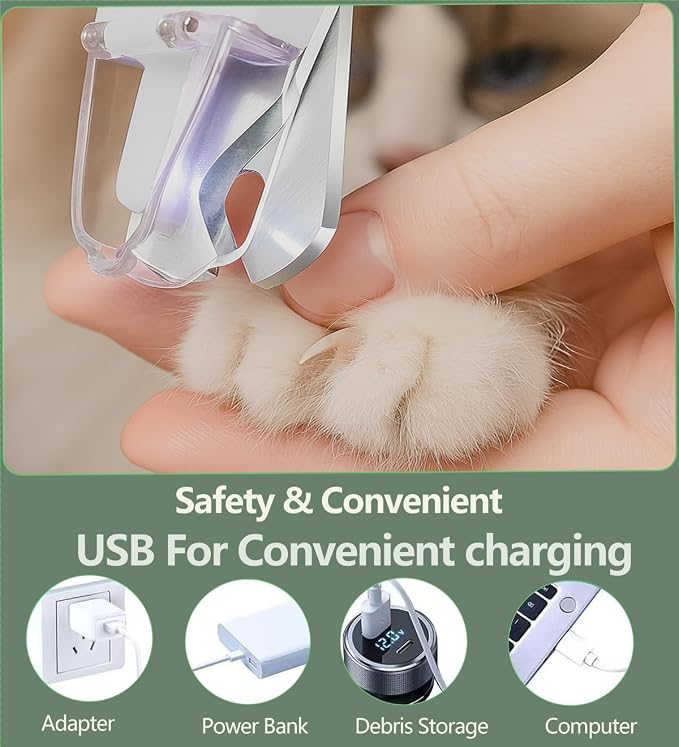 2-in-1 Dog Nail Grinder & Clippers with Dual LED Lights, Electric Pet Nail Trimmer with Safety Guard, USB-C Rechargeable Grooming Tool for Cats and Dogs White
