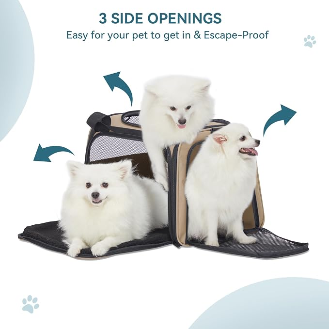 PETSFIT Soft-Sided Cat Carrier for Medium Cats up to 25 lbs, Foldable Pet Travel Bag with Washable Mat, Multiple Entry, Ventilated, for Car Trips & Vet Visits – NOT Airline Approved