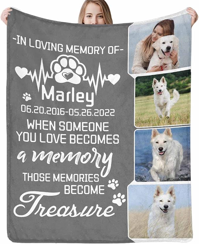 Artsadd Personalized Blanket with Picture in Memory of Dog Cat Custom Photo Blanket Memorial Pet Loss Sympathy Gift