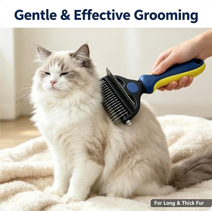 2-in-1 Pet Grooming Comb, Undercoat Rake & Deshedding Brush for Dogs&Cats | Safely remove loose undercoat & mats . reduces shedding by 95% without hurting skin. Ideal for medium & long hair pets，blue