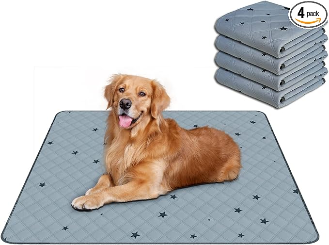 RIOUSSI Reusable Pee Pads for Dogs, Puppies. Washable, Absorbent, Leakproof | Soft Material | Non-Slip Bottom | Ideal for Dog Potty Training | Gray Stars, 36"x41", 4-Pack