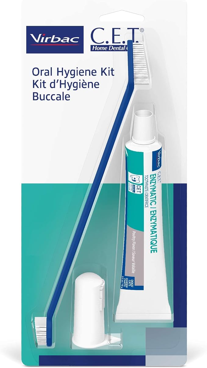 Virbac C.E.T.® Oral Hygiene Kit for Dogs | Poultry-Flavor Toothpaste | Fingerbrush and Pet Toothbrush,(Pack of 2)