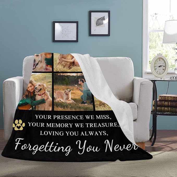 Artsadd Pet Memorial Gifts for Dogs Cats-Personalized Blanket with Photos and Name-in Loving Memory Gifts for Loved Ones Lost-Custom Remembrance Gifts Blankets for Pets Lover-Dog Funeral Gifts