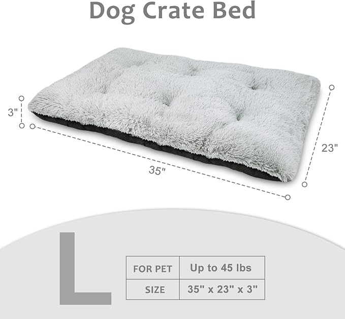 JOEJOY Large Dog Bed Crate Pad, Ultra Soft Calming Dog Bed Washable Anti-Slip Kennel Crate Mat for Extra Large Medium Small Dogs, Pet Mats for Sleeping and Anti Anxiety, 36" x 27", Grey