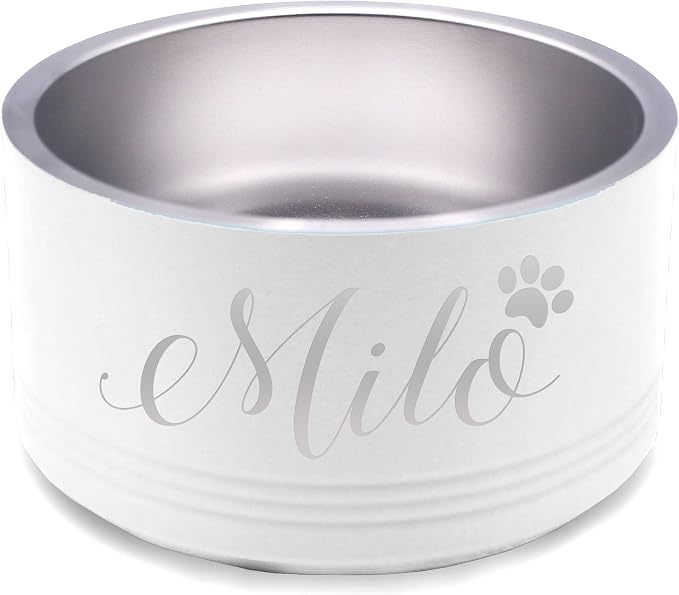 My Personal Memories Custom Personalized Stainless Steel Dog or Cat Bowl for Water and Food - Engraved Pet Bowl with Non Slip Bottom (Medium - 32 Ounces, White)