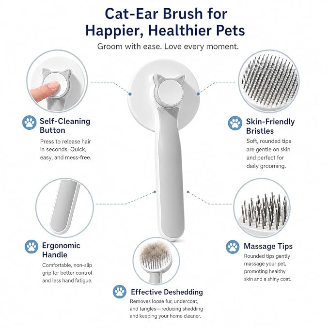 Versatile Pet Grooming Brush - Gently Removes Loose Undercoat, Suitable for Cats and Dogs, Ideal for Massage (Gray)