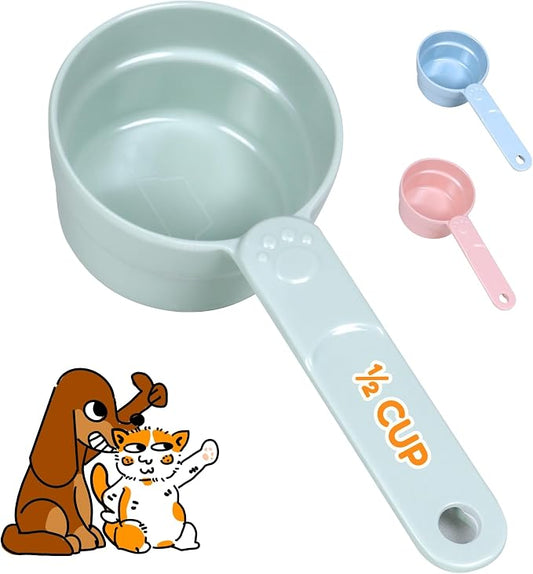 1/2 Cup Dog Food Scoop, Extra Long Handle Sturdy Melamine Pet Food Measuring Scoop with Clear Marking Lines, BPA-Free, Shatterproof, Dishwasher Safe (Green, 1/2 Cup)