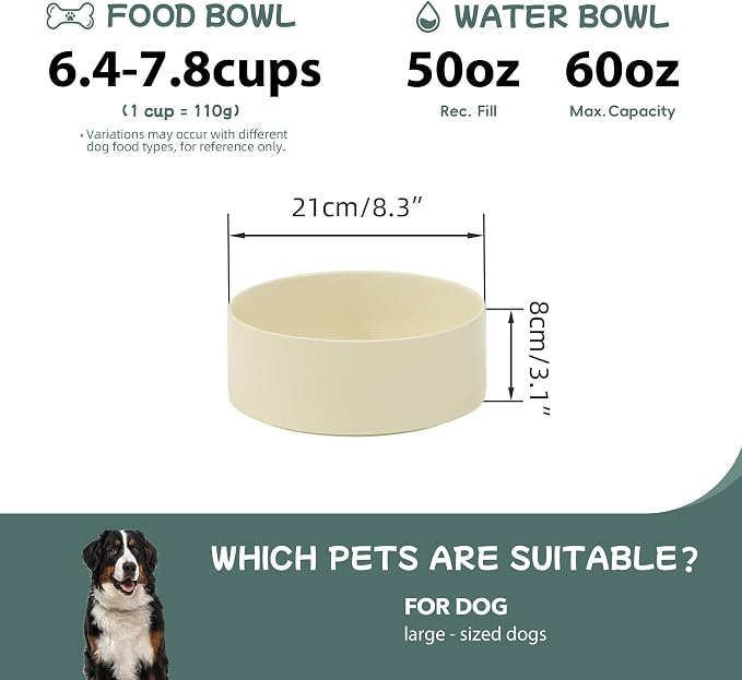 Havniva 8.3inch Ceramic Dog Bowls Dog Food Bowl for Large Breed Dog Food and Water Bowl Non-Slip Dog Dish Large Capacity Feeding Pet Water Bowl