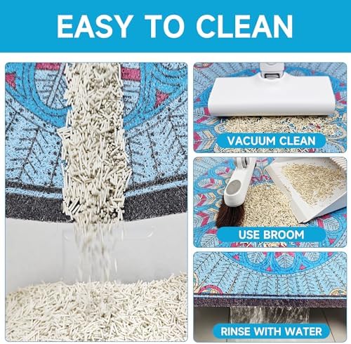 Cat Litter Mat, 24" x 16" Litter Box mat, Traps 100% Litter, Non-Slip Kitty Litter Trapping mats, Small Cute Litter mat, Easy Clean for Scatter Control, Bohe cat Food mat, Urine Waterproof