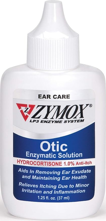 Zymox Otic Enzymatic Solution for Dogs and Cats to Soothe Ear Infections with 1% Hydrocortisone for Itch Relief, 1.25oz | with 1% Hydrocortisone for Itch Relief, 1.25oz