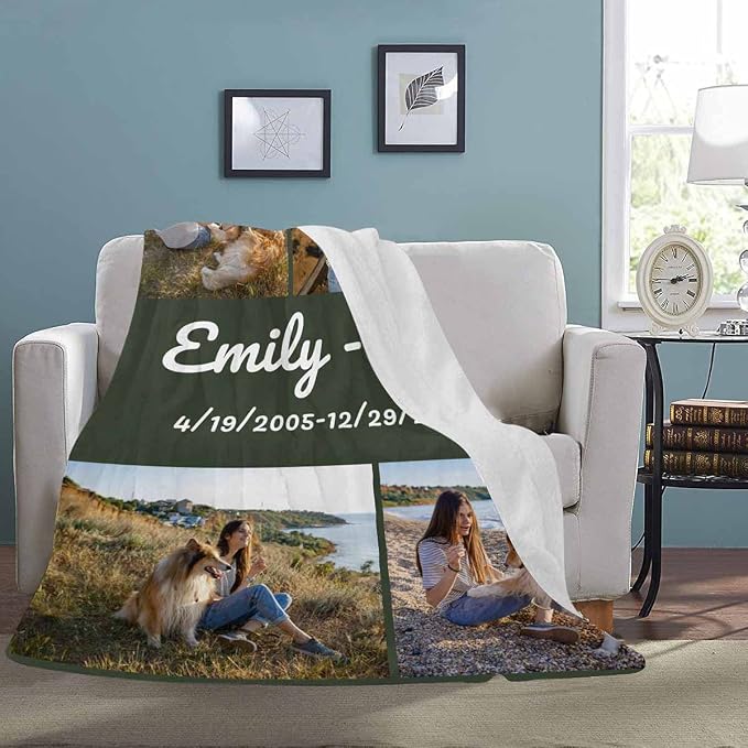 InterestPrint Dog Custom Picture Blanket- Personalized Dog Blanket Throws with Photo & Name for Dogs, Cats, Pets as Customized Gifts 4 Collages