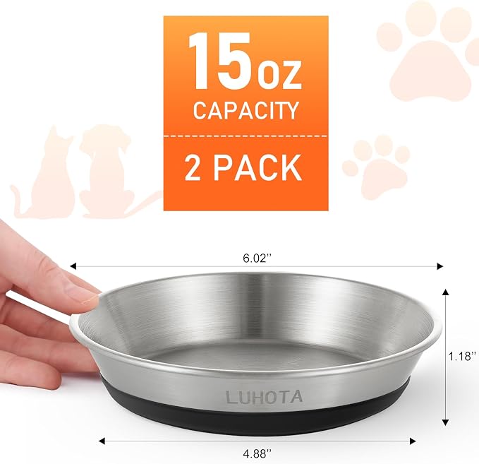 4 Pcs Whisker Friendly Cat Bowls, 304 Stainless Steel Food Water Bowls with Non-Slip Silicone Base, Dishwasher Safe Shallow Bowls for Cats Kittens Small Dogs, Indoor Outdoor Use