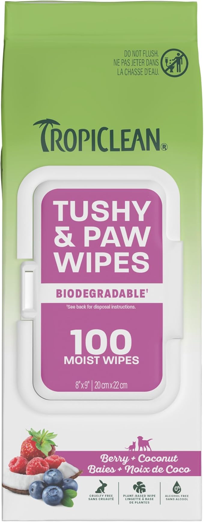 TropiClean Deep Cleaning Pet Wipes, 100ct - Wipes for Dogs & Cats - Gently Removes Dirt, Dander & Smells - for Pet Paws, Face, Body & Bottom - Sweet Berry & Coconut Scent