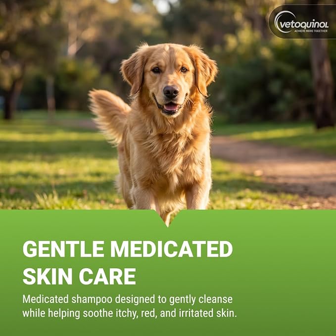 Vetoquinol Universal Medicated Shampoo - Deep Cleansing Sulfur Shampoo for Dogs, Cats & Horses - Gentle Cleanse for Dry Skin - pH Balanced for Daily Grooming - Safe for Flea & Tick Medication - 16 oz