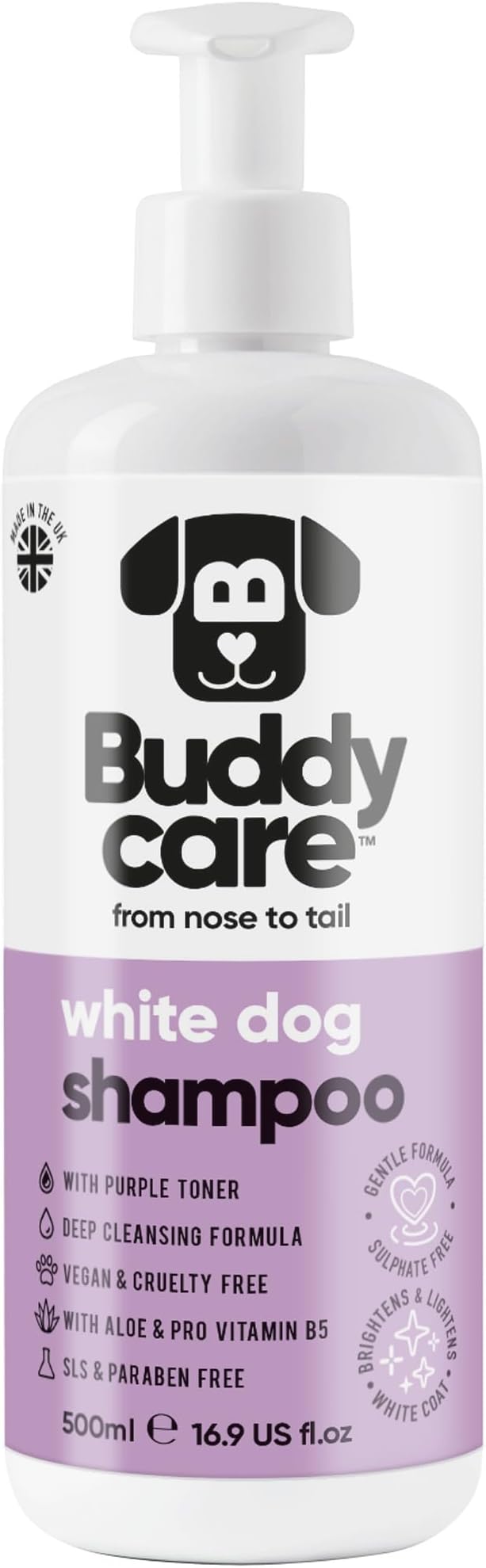 White Dog Shampoo by Buddycare | Dry Skin & Itchy Skin Relief for Smelly Dogs | Deep Cleansing Shampoo for Dogs Puppy Sensitive Skin | Dog Shampoo & Conditioner | with Aloe & Vitamin B5 (16.90oz)