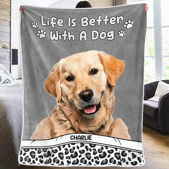 Pamaheart Custom Dog Face Blankets, Personalized Pet Photo Blanket, Fleece Dog Blankets, Customized Photo Throws, Dogs Dad Gifts, Pet Lover Gifts, Memorial Gift /24