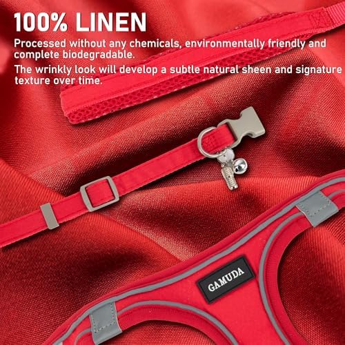 GAMUDA Small Pet Harness Collar and Leash Set, Step in No Chock No Pull Linen Fabric Soft Mesh Dog Vest Harnesses Reflective for Dogs Puppy Cats Kitten Rabbit (Red, XL)