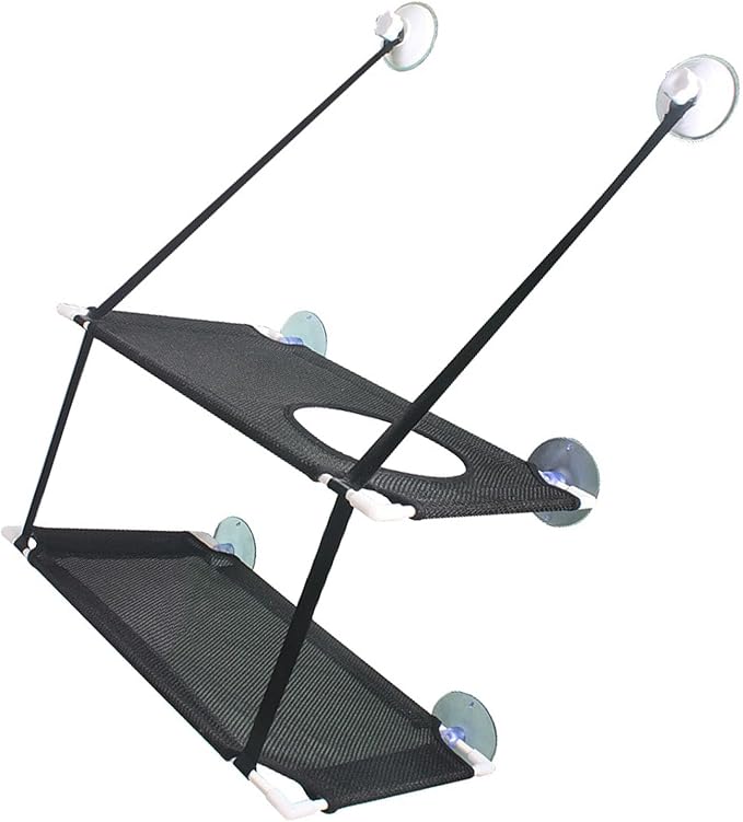 JTLB Cat Hammock, Double Layer Hanging Cat Bed with Strong Suction Cups, for Window Balcony Indoor Outdoor Use (Black 2 Layer)