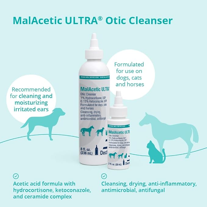MalAcetic Ultra® Otic Cleanser for Dogs, Cats and Horses, 2 FL Oz | Cleansing, Drying, Anti-Inflammatory; Packaging May Vary