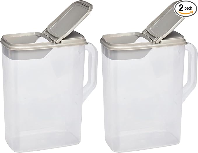 Buddeez Pet Food Storage Container - 8 Quart Capacity Dog/Cat Food & Bird Seed Container with Durable EZ Grip Handle, Flip Gray Lid (includes 1 Cup Clear Scoop) (Pack of 2)
