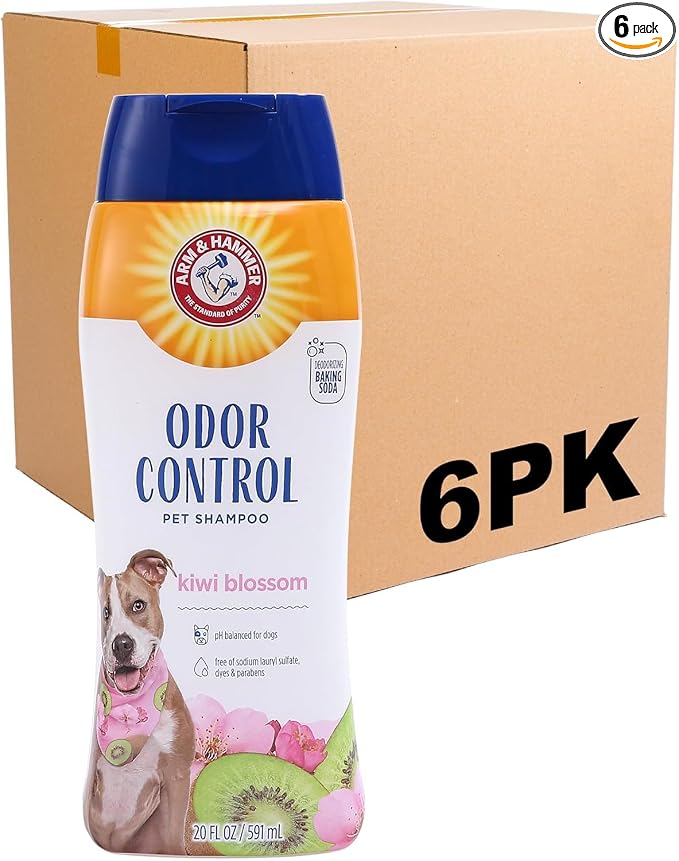 Arm & Hammer Deodorizing Dog Shampoo, Kiwi Blossom, 20 Fl Oz, 6-Pack | Tearless, moisturizing baking soda formula for sensitive skin, safe for dogs and puppies during regular baths