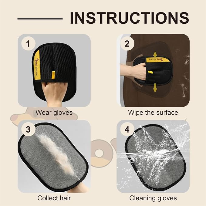 3-Pack Magic Brush Pet Hair Removal Gloves with A Hair/Lint Removal Tool – Remove Cat/Dog Fur from Clothing, Furniture, Car Seats, Bedding & Carpet