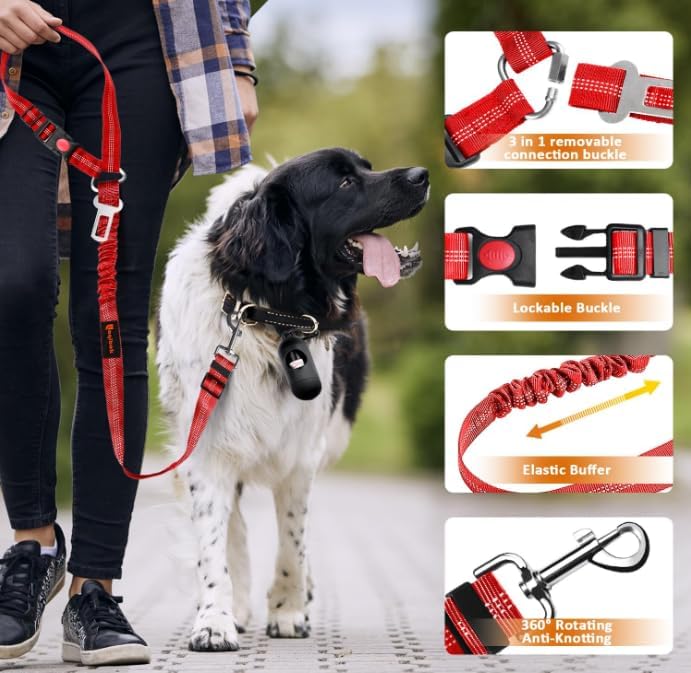 Laqibak Removable Dog Seat Belt Harness for Car, 3 in 1 Pet Seatbelt Leash