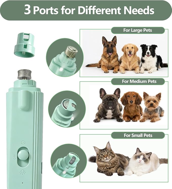 2-in-1 Dog Nail Grinder & Clippers with Dual LED Lights, Electric Pet Nail Trimmer with Safety Guard, USB-C Rechargeable Grooming Tool for Cats and Dogs of All Sizes Green
