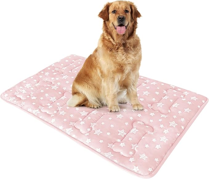 Dog Crate Pad Mat (42" X 28"), Soft Dog Bed Mat with Cute Prints | Personalized Dog Crate Pad, Anti-Slip Bottom, Machine Washable Kennel Pad, Pink