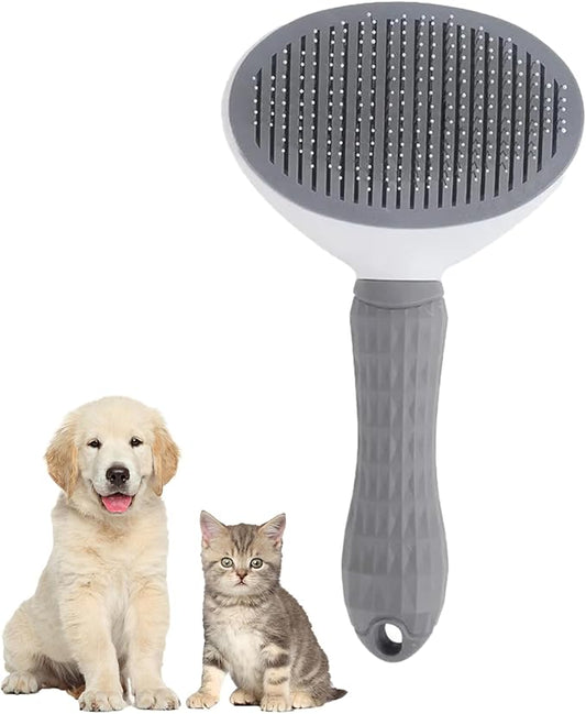 Cat Grooming Brush, Self Cleaning Slicker Brushes for Dogs Cats Pet Grooming Brush Tool Gently Removes Loose Undercoat, Mats Tangled Hair Slicker Brush for Pet Massage-Self Cleaning Upgraded (Grey)