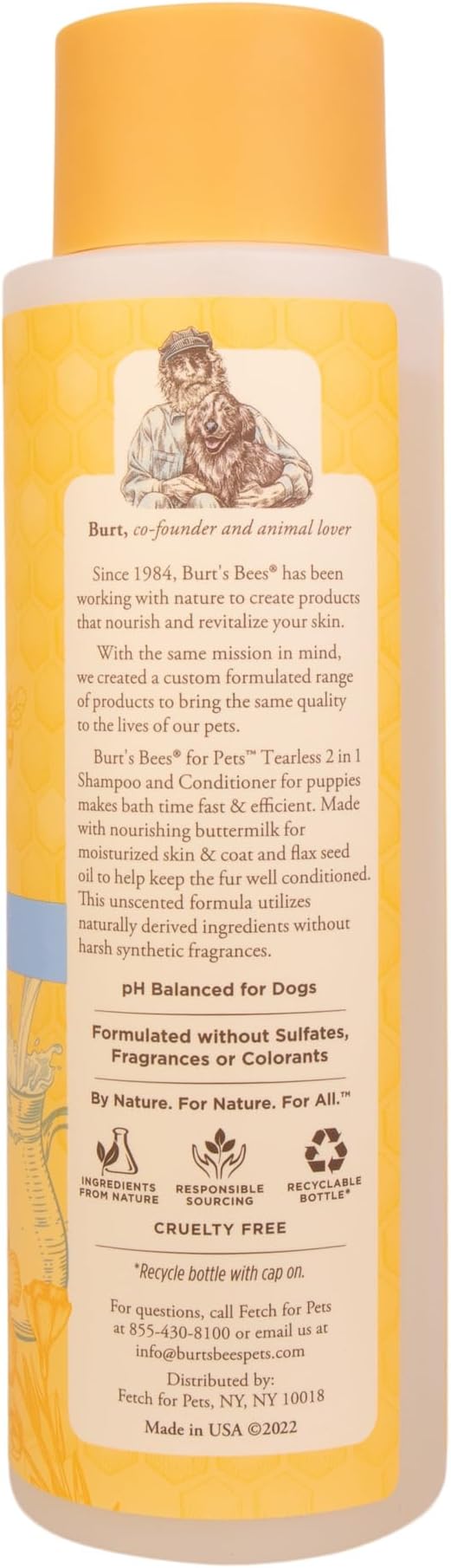 Burts Bees Tearless Shampoo & Conditioner with Buttermilk, 16 Fl Oz, 6-Pk | Gentle 2-in-1 formula cleans and conditions sensitive puppy skin and coat, tearless for easy bath time